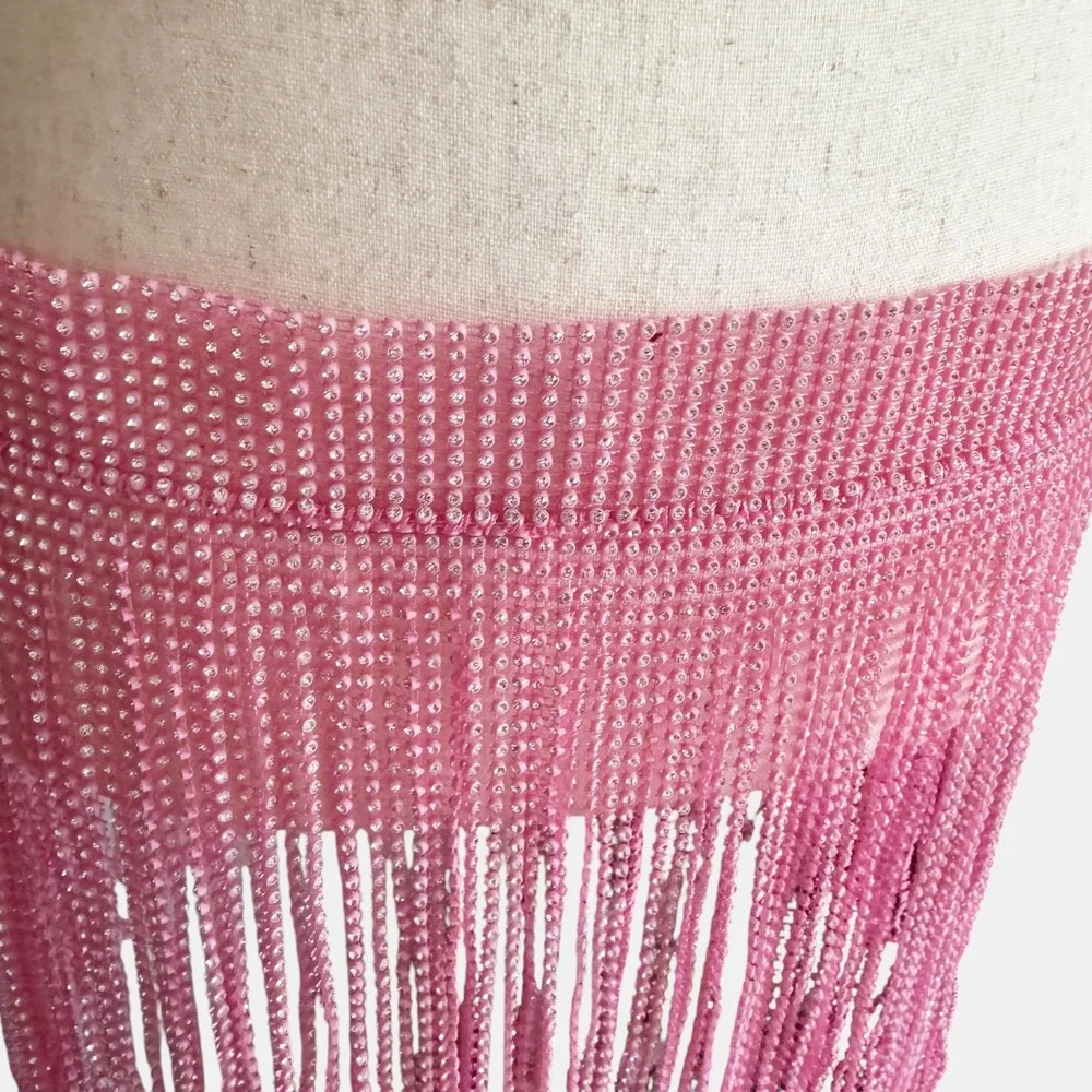 L&B Pink Rhinestone Fringe Belt Festival Rave M‎ Statement Tassel Accessory Wrap